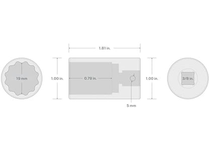 TEKTON 3/8 Inch Drive x 19 mm Semi-Deep 12-Point Impact Socket | SID14319 - size: 19 mm, style: Semi-Deep