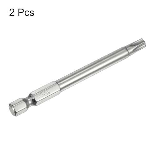 HARFINGTON 2pcs T30 Security Torx Bit 1/4" Hex Shank 3" Long S2 Steel Magnetic Tamper Resistant Star Bits Screwdriver Torx Head with Hole for Driver Drill Bits Remove Fastening Screws - size: T30