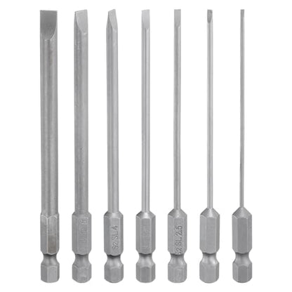 HARFINGTON 7pcs Slotted Screwdriver Bit Set SL1.6/SL2.0/SL2.5/SL3.0/SL4.0/SL5.0/SL6.0 S2 Steel 1/4" Hex Shank 4" Length Magnetic Flat Head Power Drill Bits