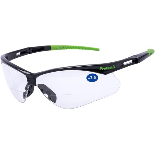 ProtectX Classic Safety Glasses, Anti-Fog Scratch Resistant Lenses, Protective Eyewear for Work, Indoor/Outdoor, ANSI Z87.1 - color: Evergreen Bifocal Reading 2.5