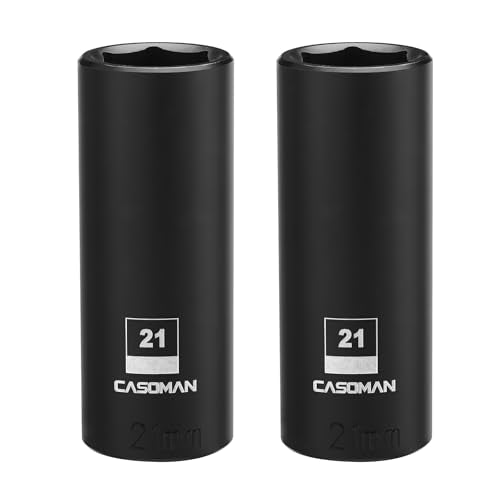 CASOMAN 1/2-Inch Drive x 21mm Deep Impact Socket, 2PCS Set, 6-Point, Metric, CR-MO - size: 21 mm, style: 6-Point Socket