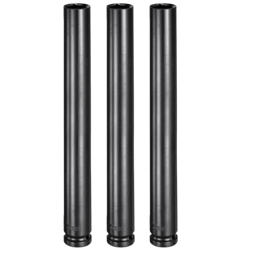 HARFINGTON 3pcs 6-Point Deep Impact Socket 1/2" Drive 21mm Metric Socket 12" (300mm) Extra Long Heat-Treated 45# Steel for Home Auto Spindle Axle Hex Nuts Bolts Repair, Black - size: 21mm + 12" Long