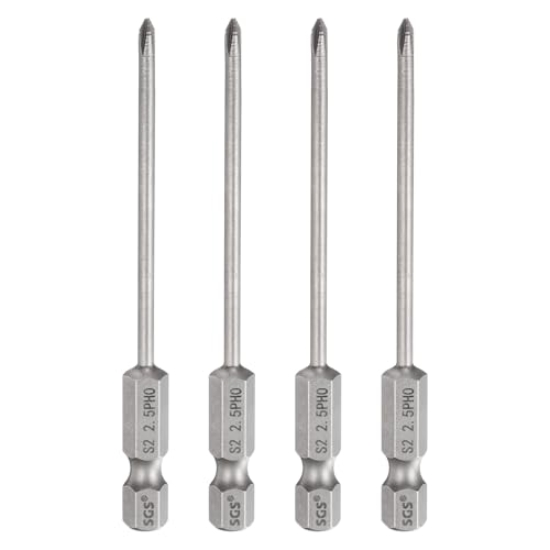 HARFINGTON 4pcs #0 Phillips Screwdriver Bit PH0 1/4" Hex Shank 3.15" (80mm) Long 0.1" Rod Magnetic Cross Head Drill Bits S2 Steel Industrial Screw Driver for Electric Power Tools, Gray - size: PH0 x 3.15" x 0.1"