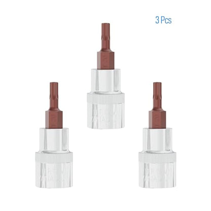 3PCS 3/8" Drive T20 Torx Bit Socket, S2 Steel Bits, Heat Treated CR-V Steel Star Sockets 1.9" Length - size: T20