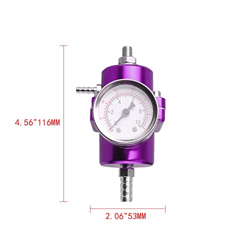 BARTOO Universal Adjustable Fuel Pressure Regulator Kit, Aluminum Fuel Regulator, Adjustable Gas Oil Injection Pressure Regulator with 0-140 PSI Gauge -Purple - color: Purple
