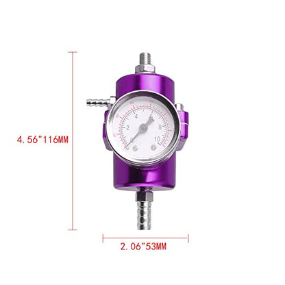 BARTOO Universal Adjustable Fuel Pressure Regulator Kit, Aluminum Fuel Regulator, Adjustable Gas Oil Injection Pressure Regulator with 0-140 PSI Gauge -Purple - color: Purple