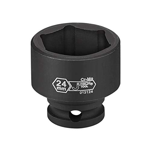 Jetech 3/8 Inch Drive 24mm Standard Impact Socket, Heat-Treated Chrome Molybdenum Alloy Steel, 6-Point Design, Metric, Anti-Rust Finish for Pneumatic & Electric Impact Wrench - size: 24mm
