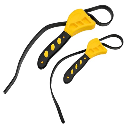 2PCS Rubber Strap Wrenches, 24 Inch & 19.8 Inch Adjustable Oil Filter Strap Wrench with Reinforced Belt, Pipe Wrenches, Jar Opener Tool for Weak Hands, Water Filters, Plumbing (Yellow) - color: Yellow