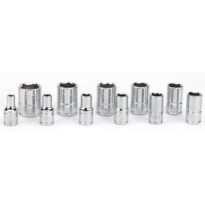 Powerbuilt 11 Piece Metric Shallow Socket Set, 1/4-Inch Drive, 6 Point, Dual Grease Rings, Size Markings - 640498, Silver - size: Metric
