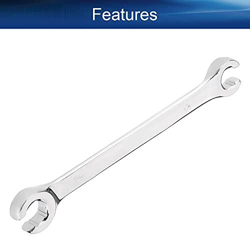 Auniwaig Flare Nut Wrench 12mm x 14mm, Metric, Polished Chrome Plated for Removing or Replacing Nuts on Fuel, Brake or Air Conditioning Lines - size: 12x14mm