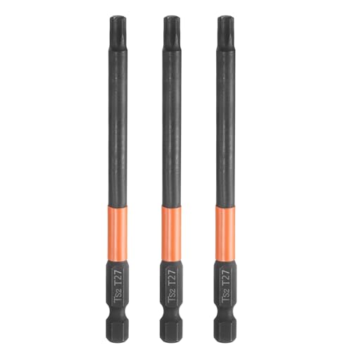 HARFINGTON 3pcs T27 Torx Head Screwdriver Bit 4" (100mm) Long 1/4" Hex Shank Magnetic No Hole Tamper Proof 6 Point Star Screw Driver Drill Bits Phosphate S2 Steel Industrial Power Tools - size: T27 x 100mm