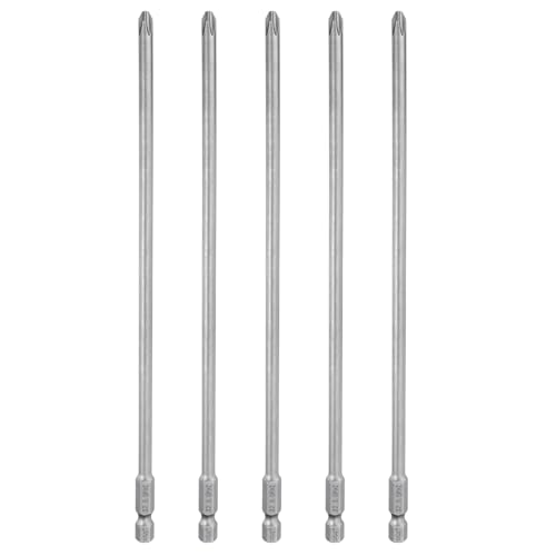 HARFINGTON 5pcs #2 Phillips Screwdriver Bit PH2 1/4" Hex Shank 8" (200mm) Long Magnetic S2 Steel Industrial Grade Screw Driver Bit Cross Head Electric Drill Bits 0.197" (5mm) Rod - size: PH2 x 200mm x 5mm