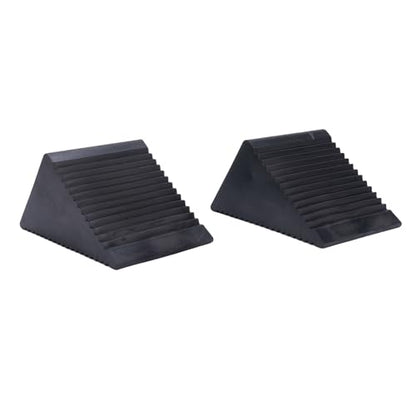 Sorandy Rubber Wheel Chocks, 2Pcs 5x3x2-1/2in Mini Wheel Stoppers for ATVs, Riding Lawnmowers and Gas Powered Scooters, Non Slip, Heavy Duty, Black