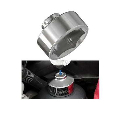HZEL Car Oil Filter Socket, 32mm 6-Point Vehicle Fuel Pan Wrench Removal Tool, 3/8 Inch Heavy Duty Steel Automotive Drive Oilfilter Cap Accessories Compatible with LaCrosse Captiva Cobalt