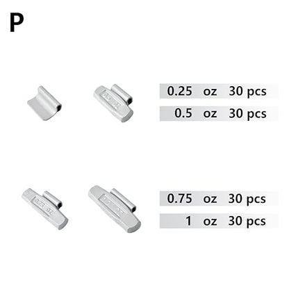 P-M120 Wheel Weight Kit P Style Grey 120pcs/kit: 1/4oz, 1/2oz, 3/4oz, 1oz 30pcs Each - size: P-M120