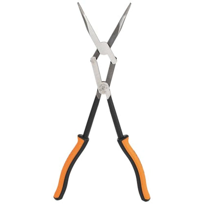 Klein Tools 71401 Long Nose Pliers, Bent Nose Pliers, Angled Knurled Jaws, Double Rivet, Extended Reach, 13-Inch