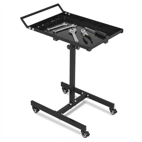Adjustable Height Rolling Tool Cart on Wheels 35"-44.8" - Garage Workshop Cart with Lockable Wheels & 300 lbs Capacity, Steel Cart for Mechanics, Repair Shop & DIY - color: Black