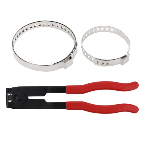 CV Boot Clamp Pliers with 10PCS Stainless Steel Crimp Bands, 5PCS Small and 5PCS Large Universal Adjustable Drive Shaft Joint Boot Crimp Clamps, Boots Clamp Tool Repair for Most Cars