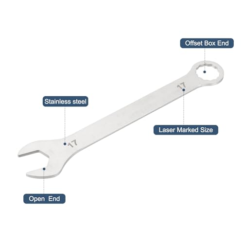 HARFINGTON 2Pcs Super Thin Combination Wrench 17mm Metric 12-Point Box and Open End Stainless Steel Double Ended Spanner Tool for Automotive Pipe Furniture Machinery DIY Repair, Silver - size: 17mm