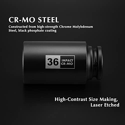 EMENTOL 8PCS 1/2" Drive Deep Spindle Axle Nut Impact Socket Set, CR-MO, 12 Point, Metric, Deep Socket Impact Socket Set-29,30 32, 34, 35, 36, 38, 39mm - size: 8PCS (29mm - 39mm)