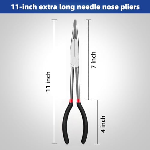 11-Inch Extra Long Needle Nose Pliers, Premium Heavy Duty Long Reach Needlenose Pliers, Non-Slip Grips, Ideal for Professionals Electrical and Hobbyists Alike