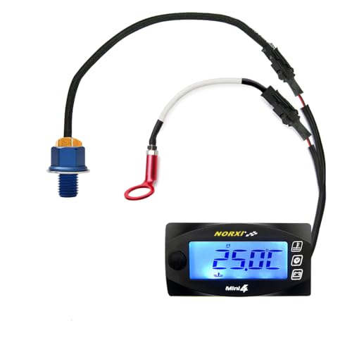 Universal Motorcycle 4 in 1 Multifunction Gauge (Oil Temp+Cylinder Head Temp+Voltmeter+Timer) Temp Fahrenheit/Celsius(℉/℃) Digital Voltage Meter Clock Multimeter for Motorcycle(M12*1.5, 14mm) - size: OT-12*1.5+ET-14MM