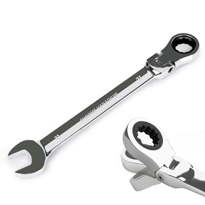 Egofine 21mm Ratchet Wrench Flex Head, Ratcheting Combination Wrench Metric, Industrial Grade Gear Spanner with 12 Point Box End, 72-Teeth Ratchet, Chrome Vanadium Steel - style: 21mm
