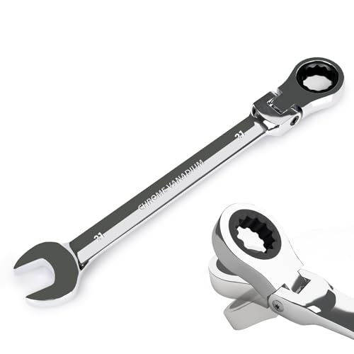 Egofine 21mm Ratchet Wrench Flex Head, Ratcheting Combination Wrench Metric, Industrial Grade Gear Spanner with 12 Point Box End, 72-Teeth Ratchet, Chrome Vanadium Steel - style: 21mm