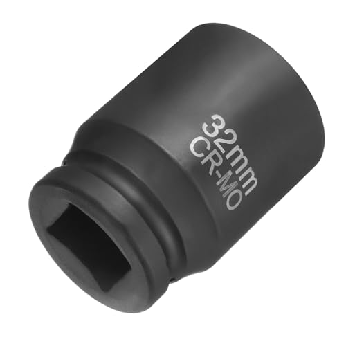 HARFINGTON 4 Point Square Socket 1" Drive 32mm Metric Square Impact Socket CR-MO Blackening Standard Wheel Sleeve Pneumatic Sleeve Tool for Auto Repair Mechanical Maintenance Home Use - size: 1"/32mm