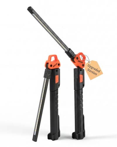 Upgrade 600LM Magnetic Work Light, Rechargeable LED Work Light with 5 Lighting Modes, Pocket Size Magnetic Light with 230°Foldable & 180°Rotatable, Mechanic Base, Hook & Clip for Car Repair (1PK New) - color: Orangish