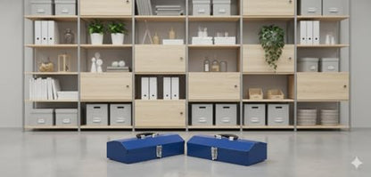 2PACK Portable Tool Box, Metal Tool Box, 4 Non-Slip Foot Pads, Ideal for Trailer, Mechanic, DIY-ers, Car Toolbox, Workshops, Garages, Repair Shops,Blue - size: 2P-Blue