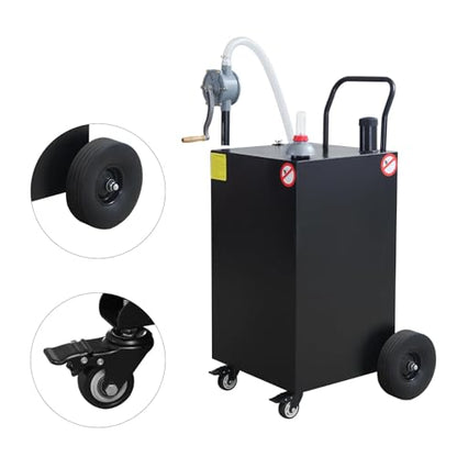 45 Gallon Fuel Caddy, Portable Gas & Diesel Storage Tank with Manual Pump, Fuel Caddy with 4 Wheels for Refueling Cars, Trucks, Lawn Mowers, ATVs, and Boats.