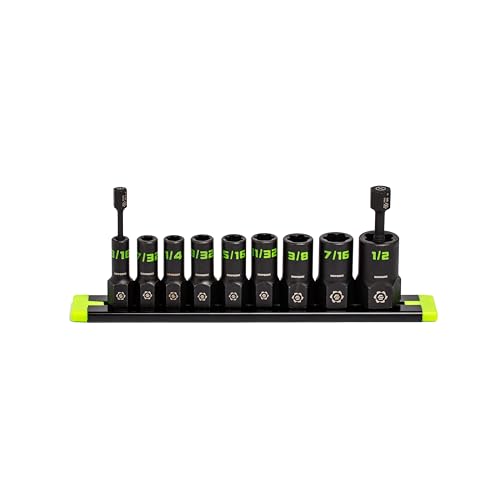 GRIPEDGE Tools | 9-PC - 1/4'' Drive SAE RPT Socket Extractor Set | Sizes 3/16'' - 1/2'' | Removes Broken Studs, Stripped Bolts and Lug Nuts | Includes Premium Aluminum Socket Rail|