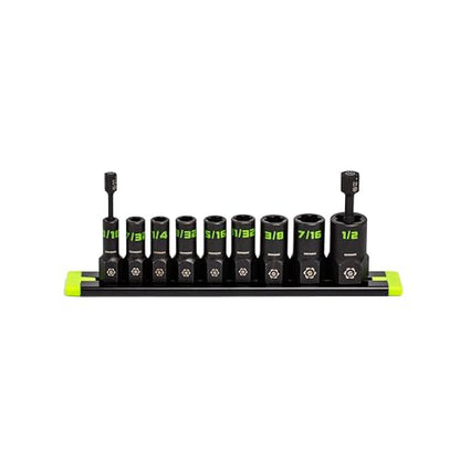 GRIPEDGE Tools | 9-PC - 1/4'' Drive SAE RPT Socket Extractor Set | Sizes 3/16'' - 1/2'' | Removes Broken Studs, Stripped Bolts and Lug Nuts | Includes Premium Aluminum Socket Rail|