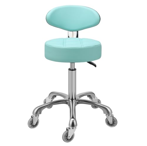 Kaleurrier Rolling Stool with Back Support: Adjustable Height 22-30 inches for Nail Lash Tech Stylist - Heavy Duty Stool Chair with Wheels for Salon Shop Office Kitchen Garage Workshop - color: Green