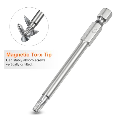 HARFINGTON 2pcs T25 Security Torx Bit 1/4" Hex Shank 3" Long S2 Steel Magnetic Tamper Resistant Star Bits Screwdriver Torx Head with Hole for Driver Drill Bits Remove Fastening Screws - size: T25