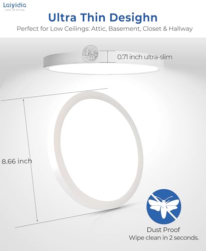 6Pack 8.66 Inch LED Flush Mount Ceiling Light, 18W 2160LM & 5CCT 2700K-6500K Adjustable, Easy DIY Install, Hardwired Light Fixture for Bedroom Kitchen Hallway Closet, Non-Dimmable, White - color: White, size: 9 Inch
