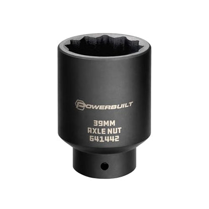 Powerbuilt 39mm Axle Nut Socket, 1/2 Inch Drive, Use with Impact Wrench, 12 Point Extra Deep, Remove Axle Shaft Nut - 641422 - size: 39mm