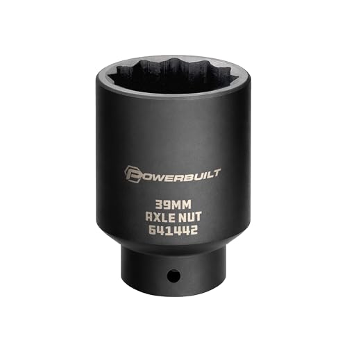 Powerbuilt 39mm Axle Nut Socket, 1/2 Inch Drive, Use with Impact Wrench, 12 Point Extra Deep, Remove Axle Shaft Nut - 641422 - size: 39mm