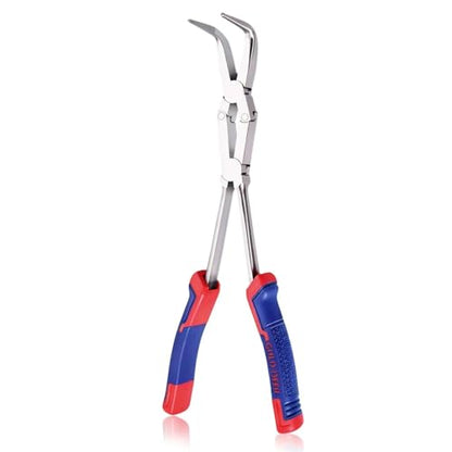 13Inch Long Reach 90 Degree Bent Nose Pliers Dual Pivot Plier Double Joint Bent Long Nose Plier Serrated Jaw Angled Needle Nose Plier for Hard to Reach Narrow Spaces - style: 90 Degree Bent Nose