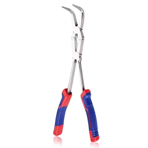 13Inch Long Reach 90 Degree Bent Nose Pliers Dual Pivot Plier Double Joint Bent Long Nose Plier Serrated Jaw Angled Needle Nose Plier for Hard to Reach Narrow Spaces - style: 90 Degree Bent Nose