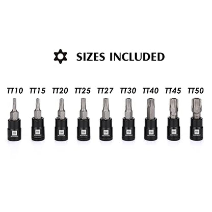 MIXPOWER 9 Pieces 1/4" Drive Torx Bit Socket Set, Tamper-Proof Torx Bit Sockets, CR-V Sockets & S2 Steel Bits, TT10 - TT50