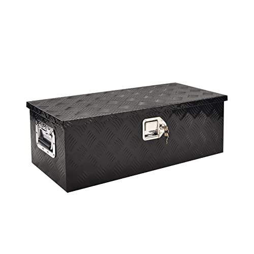 30 Inch Truck Bed Tool Box Truck Car Outdoor Trailer Pickup Underbody Toolbox, RV Storage Organizer, Underbed Tools Organizer W/Lock & Keys, Black Aluminum 5 Bar Tread (30''X13''X10'') - color: Black, size: 30"X13"X10"/Aluminum