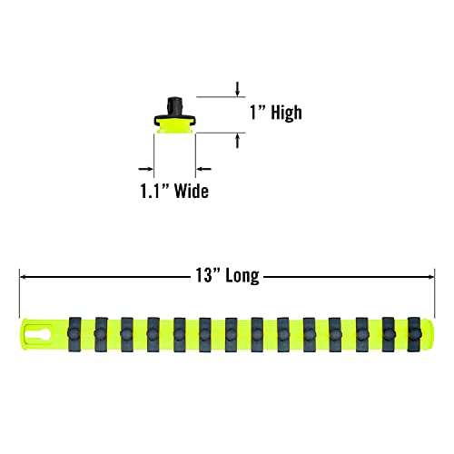 ERNST 13-Inch Socket Rail Organizer with 14 3/8-Inch Twist Lock Clips, High Visibility (8438HV) - color: Hi-viz, size: 3/8-Inch Twist Clips, style: 13-Inch