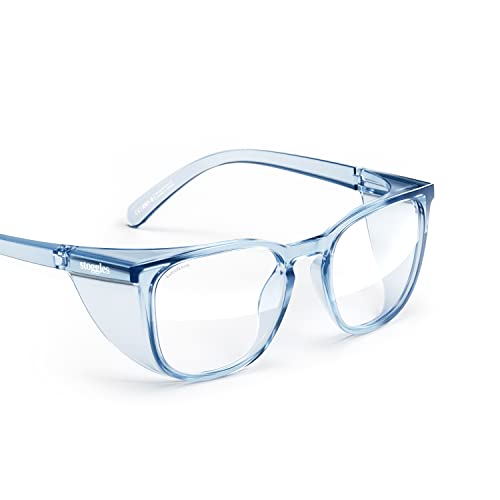 Stoggles Square Z87.1 Certified Polycarbonate Safety Glasses, Anti-Fog | Stylish, Protective, Blue-Light + UV Blocking, Top/Side Shields, Rx Ready, Unisex, Light, Scratch & Impact Resistant - color: Sky Blue, size: Medium