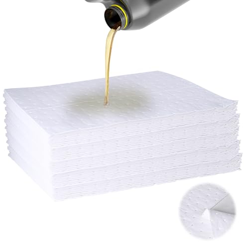 Oil Absorbent Pads - High Absorbency Microfiber Polypropylene Absorbing Pads, Oil Spill Mat for Oil-Based & Water-Based Fluids, Gray, 13" x 10" (50 White, 13'' x 10'') - color: 50 White