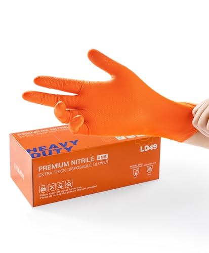 LANON 8mil Orange Disposable Nitrile Gloves, Mechanic, Heavy Duty, Food Safe, Latex Free, Powder Free, Fully-Diamond Textured, Small - size: Small (Pack of 100), style: 100 Pcs