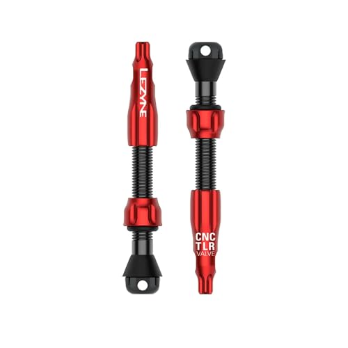 LEZYNE CNC TLR Valve Pro Tubeless Valve Pair for MTB, Gravel & Road Bikes | CNC Aluminum Presta Valve Stems, Bicycle Tire Insert Compatible, Sealant Friendly - 44mm, Red (1-PK-TLRVL44-V211) - color: Red, size: 44 mm