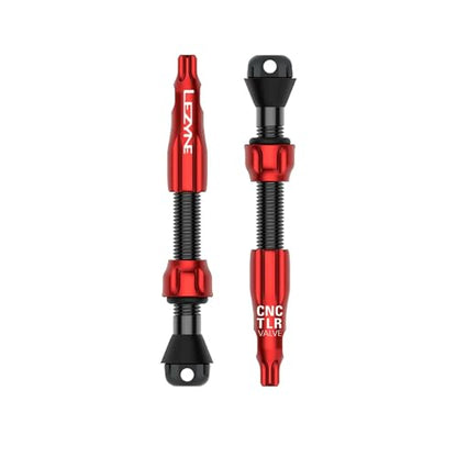LEZYNE CNC TLR Valve Pro Tubeless Valve Pair for MTB, Gravel & Road Bikes | CNC Aluminum Presta Valve Stems, Bicycle Tire Insert Compatible, Sealant Friendly - 44mm, Red (1-PK-TLRVL44-V211) - color: Red, size: 44 mm