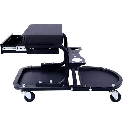 Ultimate Rolling Detailing & Utility Cart - Versatile & Mobile Tool for Cars, Trucks, SUVs, RVs, Home, Garden, Garage - Comfortable Seat Cushion, Organized Storage, Compact & Convenient - Black